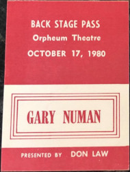Gary Numan Boston Stage Pass 1980